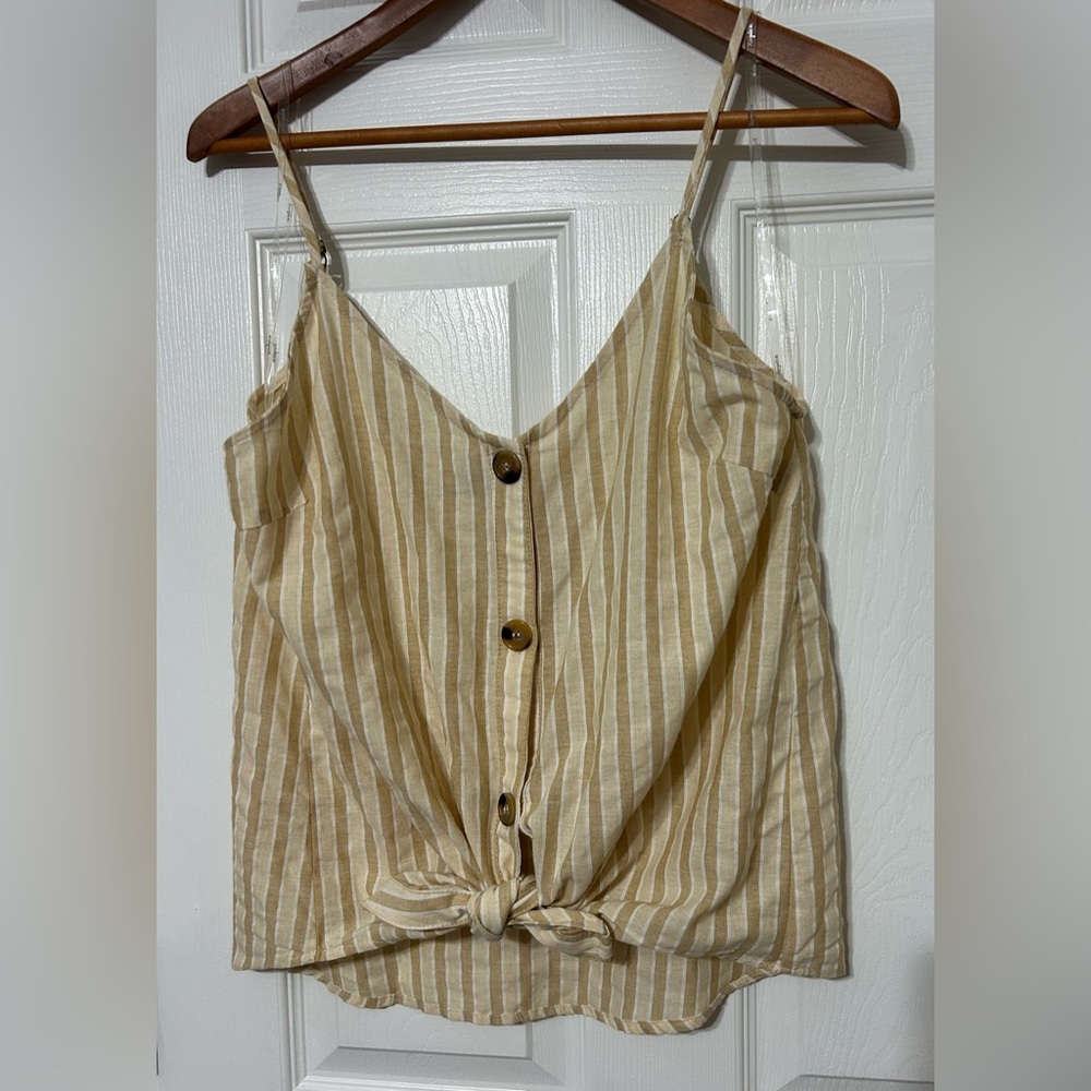 HAYDEN Los Angeles Women’s Tan Stripe Tank Top Blouse Cotton Button Front  NWT L